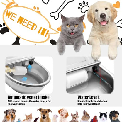 Automatic Animal Drinking Water Bowl with Float Valve and Drainage Hole 304 Stainless Steel Feeder Trough Dispenser Waterer Livestock Water Trough Suitable for Pet Dog Horse Cattle Goat Sheep（Dia 9in） - style: 2.5L-1pc