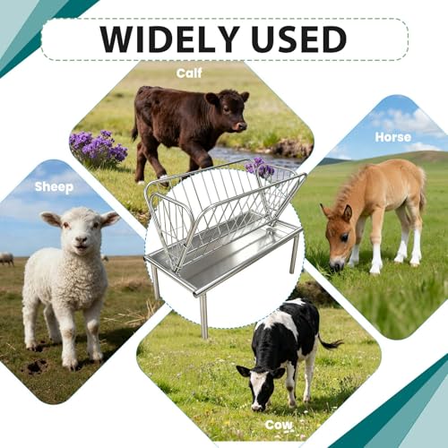 1.9 Ft Wide Horse Goat Feeder, 4 Ft Long Goat Hay Feeder, Galvanized Steel Pasture Livestock Feeder, 2-in-1 Hay Feeder for Goats Horses, Easy Assembly Hay Rack for Farm Shed Pasture Ranch Homestead