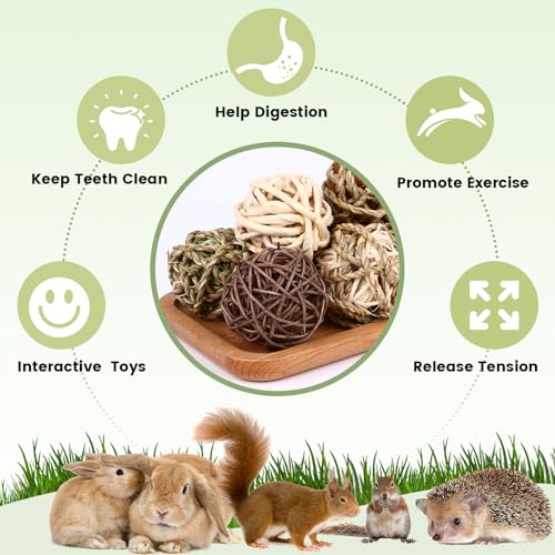 VESPRO Bunny Chew Grass Balls, Rolling Chew Toys for Small Animals, Natural Chew Grass Toys and Bunny Treats for Rabbits, Guinea Pigs, Chinchillas, Hamsters, Mice Teeth Grinding (8 Pcs) - size: Rabbit balls-8P