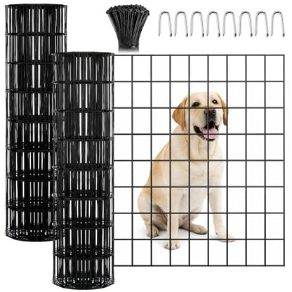 2 Roll 25 ft 50 ft in Total Black Metal Galvanized Welded Wire Fence Garden Animal Fencing Outdoor PVC Coated Wire Mesh for Yard Vegetable Plant Protection Poultry Netting for Chicken, Dog