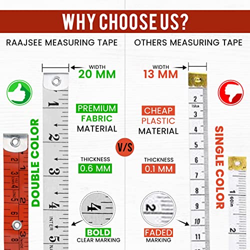 Raajsee Fabric Tape Measure Body Measuring Tape, Soft Fabric Measuring Tape for Sewing Cloth & Weight Loss Medical Body Measurement Nursing Craft 60 inch/150 cm - color: Red