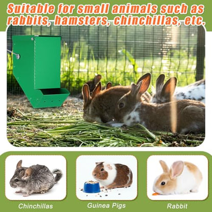 Maxcheck 2 Pcs Rabbit Feeder for Cages Small Animal Food Pellet Dispenser with Lid Metal Chicken Grit Oyster Shell Squirrel Feeders Outside(3.2 Inches,Mesh Bottom,Green) - color: Green, size: 3.2 Inches