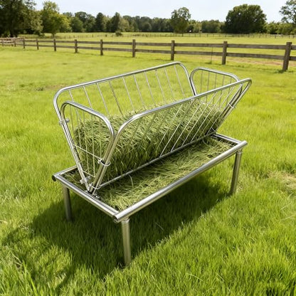 4 Ft Long Pasture Feeder, Durable Hay Feeder with Galvanized Steel Frame, 2 in 1 Design for Livestock Feeder and Grains, Perfect for Goats and Horses (Silver Galvanized Steel) - color: Silver Galvanized Steel