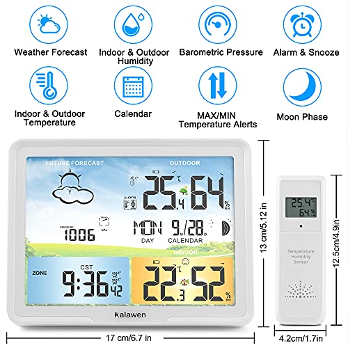 Weather Station Wireless Indoor Outdoor Home Weather Stations with Atomic Clock, Digital Weather Thermometer, Temperature Humidity Monitor Weather Forecast Stations with Moon Phase
