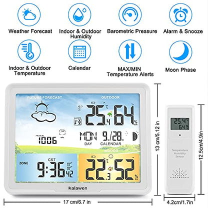 Weather Station Wireless Indoor Outdoor Home Weather Stations with Atomic Clock, Digital Weather Thermometer, Temperature Humidity Monitor Weather Forecast Stations with Moon Phase