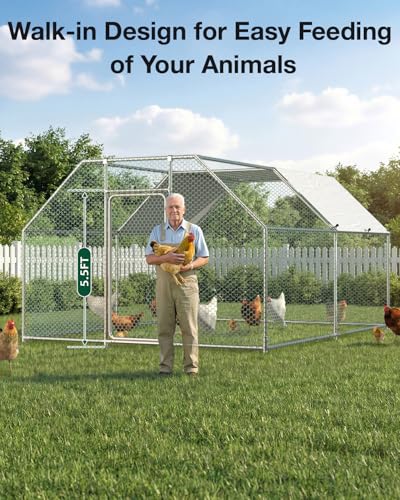 Esright Metal Chicken Coop Run, 13x10 Ft, Flat Roof | Rust-Resistant Galvanized Steel Tube with Wire Mesh, 420D Oxford Fabric Waterproof Cover