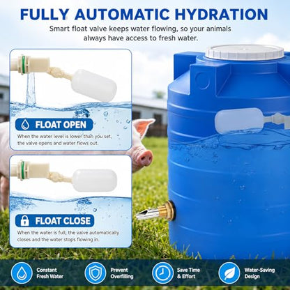 Automatic Pig Waterer Nipple System, Stainless Steel Pig Waterer with Brass Water Tank Connector Kit, Hog Water Drinker Feeder with Float Valve and Garden Hose for Pig Goats Piglets