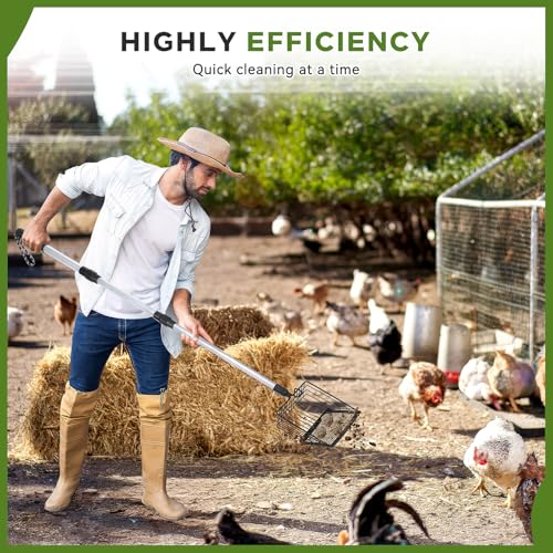 2 Pack Chicken Poop Scooper 3 in 1 Chicken Coop Scoop Detachable Chicken Scooper for Poop Sifting Shovel with Long Handle for Chicken Coop, Goat Stall, Stable
