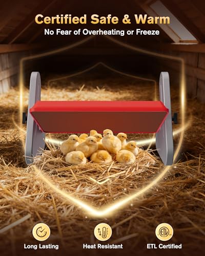 PETTEN Chicken Coop Heater for Winter, Safe Chick Heat Plate ETL Certified, Height and Angle Adjustable Energy-Saving Chick Brooder, 3 Temp Wired Remote/Stand/Wall Mounted, Easy to Install(11-14inch) - size: 11*14.4inch