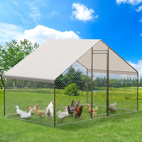 Large Metal Chicken Coop, Large Chicken Pen, Chicken Runs for Yard with Waterproof and Anti-UV Cover, Duck Rabbit House Outdoor (9.8'L x 6.5'W x 6.5'H) - size: 9.8x6.5x6.5 feet