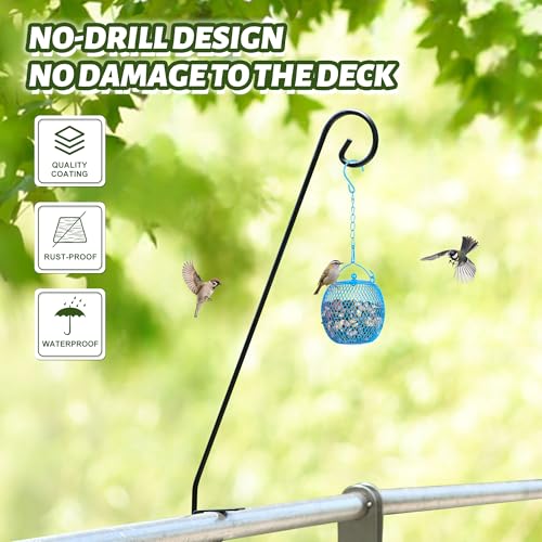 MIXXIDEA 2 Packs Heavy Duty Deck Rail Pole Deck Hook, Extensible and Adjustable Deck Hook for Hanging Bird Feeder, Plants, Suet Baskets,Wind Chimes,Lanterns - size: 28in Long Curled Hook-2 Packs