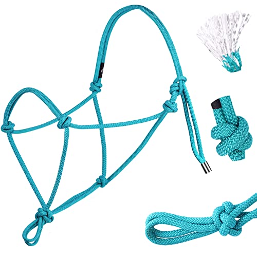 Harrison Howard Rope Halter for Horses - Super Sturdy Training Halter with 2 Knot 1/4" Stiff Cord - color: Turquoise, size: Standard