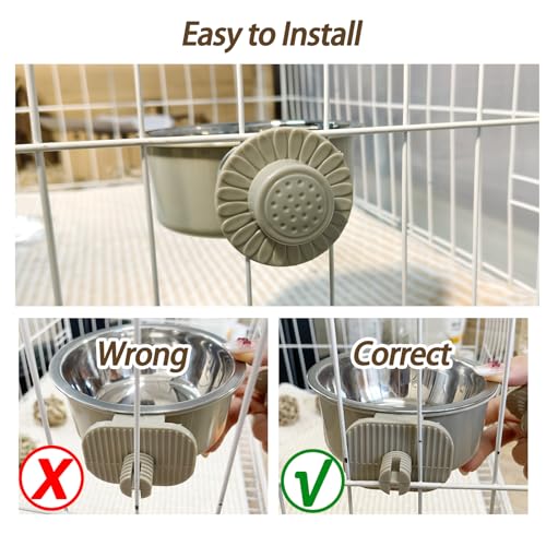kathson Lightweight Stainless Steel Pet Bowls, Removable Crate Dog Bowl Hanging Pet Food Water Feeder Bowl, Cage Coop Cup for Puppy Cat Rabbit Ferret Birds Guinea Pigs (2pcs) - size: 2pcs