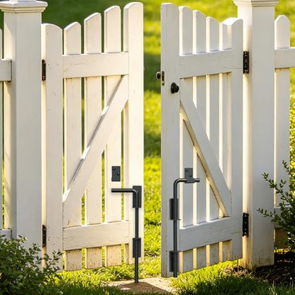 Heavy Duty Cane Bolt Gate Drop Rod, 12" Black Gate Latches Hardware for Wood Fence/Metal/Vinyl/Double Gates, Outdoor Gate Ground Latch Drop Rod with Mounting Screws, 2 Pack - size: 12 Inch
