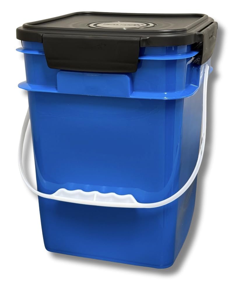 House Naturals 4 Gallon Square Food Grade Bucket Pail with Plastic Handles and Lid (Pack of 3) Made in USA containers (Blue) - color: Blue