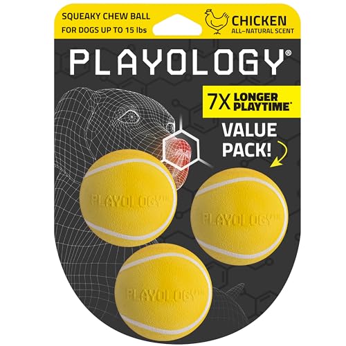 Playology Dog Toys | Squeaky Chew Ball for Dogs, Value 3-Pack | Chicken Scented Small Dog Balls | Bouncy Floating Chew Toys for Fetch - size: Small (VALUE 3-Pack), style: Chicken