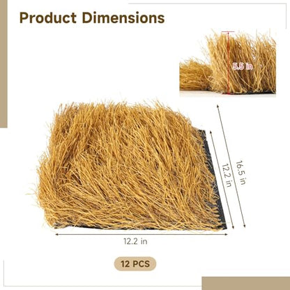 12 Pcs Chicken Nesting Pads 12X12, Artificial Straw Nest Box Liners, Soft Thick Washable Plastic Straw Mats, Reusable Cuttable Fake Beddings for Hens Ducks Rabbits