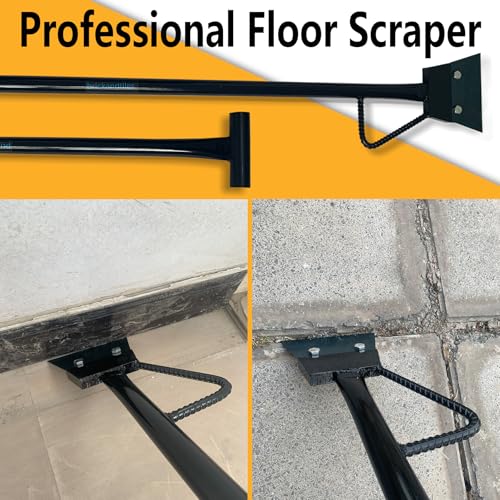 Black Color Heavy Duty Spring Steel Concrete Floor Scraper with 50" Long Length T-handle and Foot kick-Replaceable Steel Blade. (floor scraper)