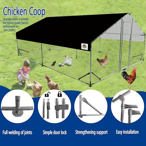 Chicken Runs for Yard with Cover, Metal Chicken Coop, Upgraded Anti-UV 180g/㎡ PE Cloth & 1.1mm Thickened PVC-Coated Hexagonal Chicken Wire Mesh & More Galvanized Steel Standpipes,13.1×9.8×6.4FT - size: 13.1×9.8×6.4FT