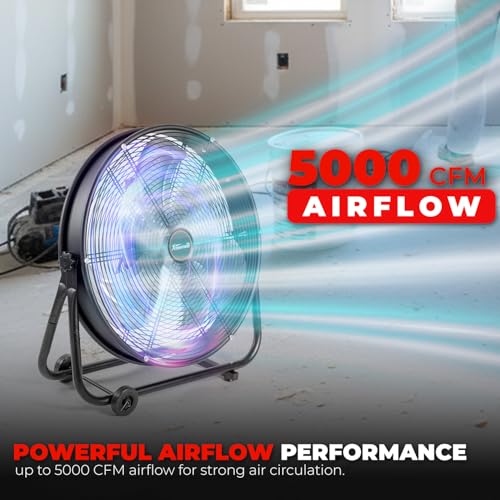 XtremepowerUS 24" Industrial Shop Fan High-Velocity Flow Drum Fan Floor Fan Rolling Drum Garage Tilt 3 Adjustable Speed Commercial, Gym, Garage Use, Black - size: 24" Rolling Floor