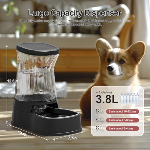 Gardner Pet Automatic Dog Water Dispenser Gravity Stainless Steel Water Waterer Feeder, 100% BPA-Free Large Capacity Water Feeding Bowls for Medium & Large-Sized Dogs Cats Other Pets -(1 Gallon) - color: Dark, size: 1 Gallon