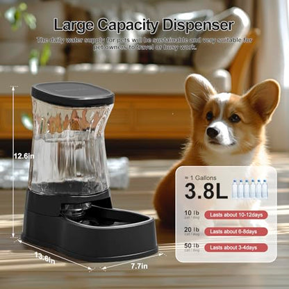 Gardner Pet Automatic Dog Water Dispenser Gravity Stainless Steel Water Waterer Feeder, 100% BPA-Free Large Capacity Water Feeding Bowls for Medium & Large-Sized Dogs Cats Other Pets -(1 Gallon) - color: Dark, size: 1 Gallon