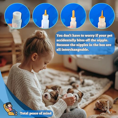 Newborn Pet Feeding Kit, 50ml Nursing Bottle & Syringe Set for Puppies, Kittens, Rabbits, Squirrels – BPA-Free Silicone Nipples, Measuring Cup & Cleaning Brush – Safe, Hygienic Milk Feeder