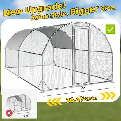 Large Metal Chicken Coop Round Top Upgrade Tri-Supporting Wire Mesh Chicken Run,Chicken Pen with Water-Resident and Anti-UV Cover,Duck Rabbit House Outdoor (Dome Roof 13'L x 9'W x 6.5'H) - size: 156.0"L x 108.0"W x 78.0"H