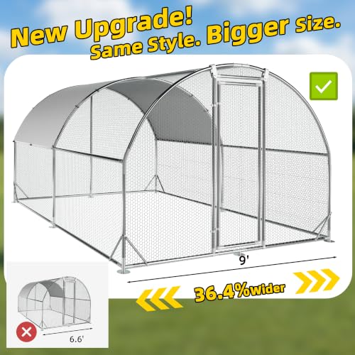 Large Metal Chicken Coop Round Top Upgrade Tri-Supporting Wire Mesh Chicken Run,Chicken Pen with Water-Resident and Anti-UV Cover,Duck Rabbit House Outdoor (Dome Roof 13'L x 9'W x 6.5'H) - size: 156.0"L x 108.0"W x 78.0"H