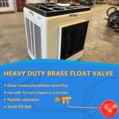 Swamp Cooler Float Valve, 1/4" Brass Float Valve for Evaporative Cooler | Brass, Leak-Proof Seal, 3" Float, Auto Water Control