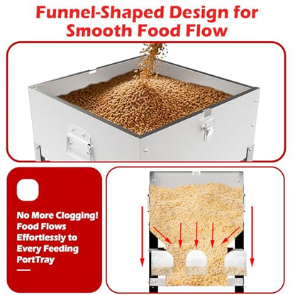 35LB Large Automatic Chicken Feeder- 4 Ports Metal Chicken Feeders, Dual No Waste Design with Locking Lid & Riveted Handles, Rainproof Poultry Feeder for Chickens, Ducks, Geese - size: 4 Ports