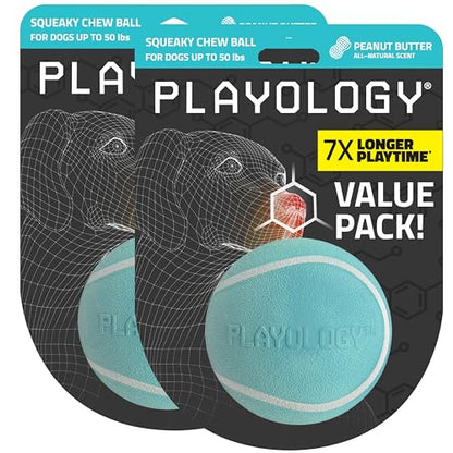 Playology Dog Toys | Squeaky Chew Ball for Dogs, Value 2-Pack | Peanut Butter Scented Medium Dog Balls | Bouncy Floating Chew Toys for Fetch - size: Medium (VALUE 2-Pack), style: Peanut Butter