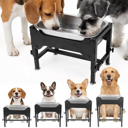 YUEPET 1.25 Gallon Elevated Dog Water Bowl for Medium Large Dogs Stainless Steel Dog Bowl with 4 Heights Adjustable Metal Anti-Slip Stand Pet Bowl for Joint Pressure Relief Indoor Outdoor Use - size: 1.25 Gallon