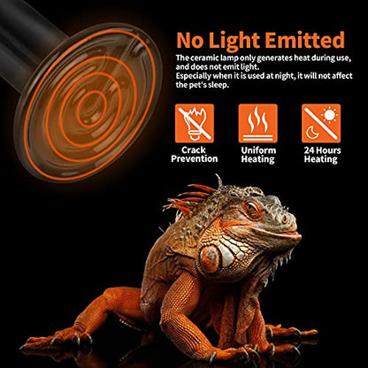 LUCKY HERP 75W Ceramic Heat Emitter, Reptile Heat Bulbs, Ceramic Heat Lamp for Reptiles, Amphibian, Chicken, Dog, Cat (2-Pack) - size: 75