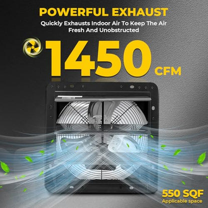 VENTISOL 12'' Exhaust Fan, Wall Mounted Attic Fan with Variable Speed Controller, 1450 CFM, Automatic Shutter, Ventilation and Cooling, Vent Fan for Garages, Shops, Greenhouse, Black - style: 12" with Speed Controller