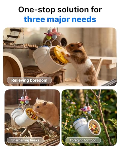 Hanging Foraging Chew Toy Interactive Treat Dispenser, Small Animal Cage Enrichment Puzzle Feeder for Rats, Guinea Pigs, Gerbils, Easy to Disassemble & Clean