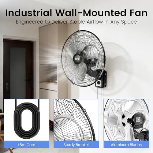 Xcity Wall Mount Fan 18", 3-Speed, Oscillating New Model | 4250 CFM, Heavy-duty Metal Blade , The New Model Features a More Powerful Motor and Has a Lifespan of 50,000 Hours. - size: 18'' Oscillating Pro