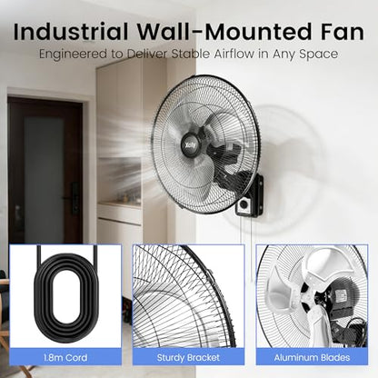Xcity Wall Mount Fan 20", 3-Speed, Oscillating New Model | 4650 CFM, Heavy-duty Metal Blade , The New Model Features a More Powerful Motor and Has a Lifespan of 50,000 Hours. - size: 20'' Oscillating Pro