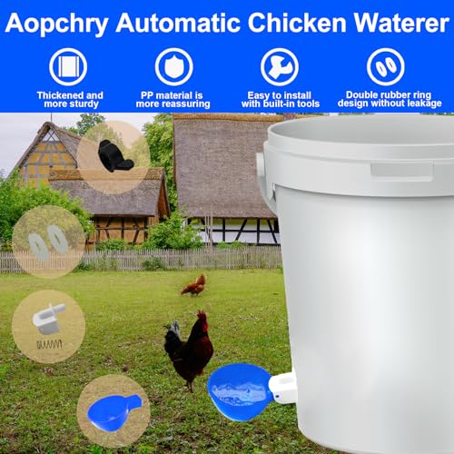 16 Pack Automatic Chicken Waterer, Blue Chicken Water Feeder Cups Suitable for Various Poultry, Cup Body Deepened Double Rubber Ring No Leakage, with Mounting Hole Opener - color: Blue, size: 16-Pack