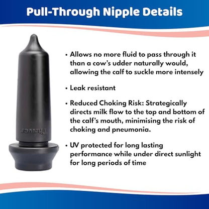 Pull-Through Calf Teat, Soft Rubber Replacement Nipples for Calf Feeders, Leak-Resistant Valve, 20–21.5mm Fit, Vanilla Scented, Durable Design (12 Pack)