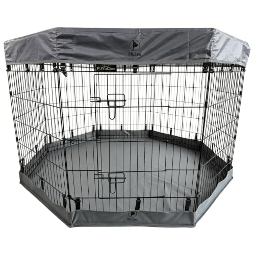 PJYuCien Puppy Playpen with Top Cover & Bottom Pad, 8 Panels 36" H, Gray | 24"W, Medium Pet Safe Sanctuary, Foldable Octagonal Pen, Versatile, Indoor & Outdoor, Backyard Pasture, Protects Floors - color: Gray, size: Medium Pen: 36-Inch High