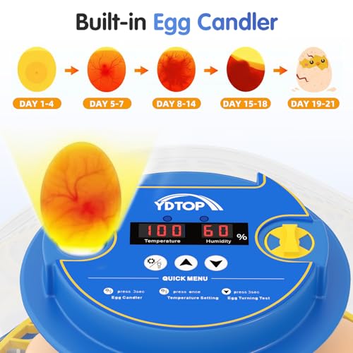 Chicken Egg Incubators for Hatching Eggs, 12 Egg Incubator with Automatic Egg Turning and Humidity Control – Chicken Incubators for Hatching Eggs with 360° View/Candler/Water Bottle Refill/Air Vent - size: 12 Eggs