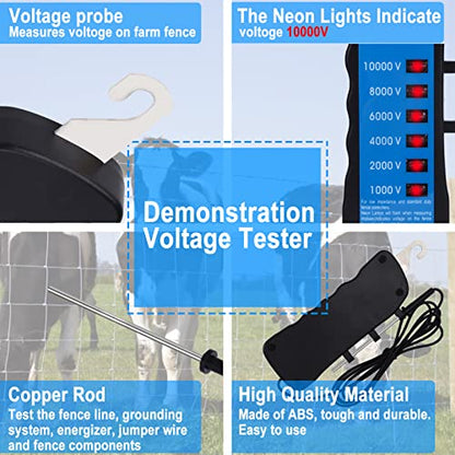 Voltage Tester,Electric Fence Tester, Electric Fence Voltage Tester, 12KV Neon Fence Voltage Tester 8 Neon Indicator Lights Waterproof Fence Tester for Farms, electric fence tester voltage multi
