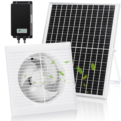 Fanspex Solar Exhaust Fan, Solar Powered Vent Fan Kit for Outside Greenhouse Shed Chicken Coop (8" Fan with Battery) - size: 8" Fan Large
