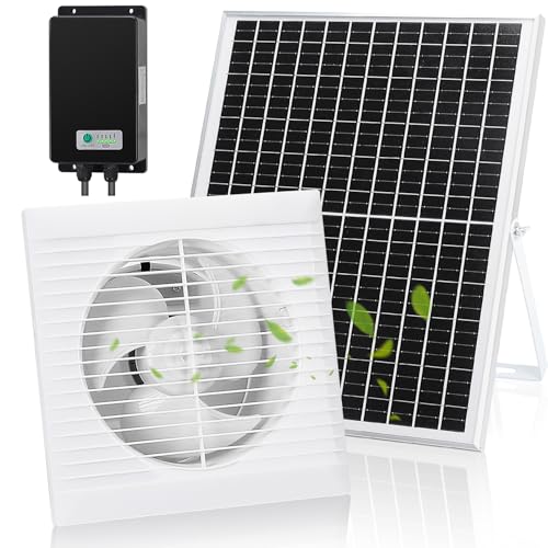 Fanspex Solar Exhaust Fan, Solar Powered Vent Fan Kit for Outside Greenhouse Shed Chicken Coop (8" Fan with Battery) - size: 8" Fan Large