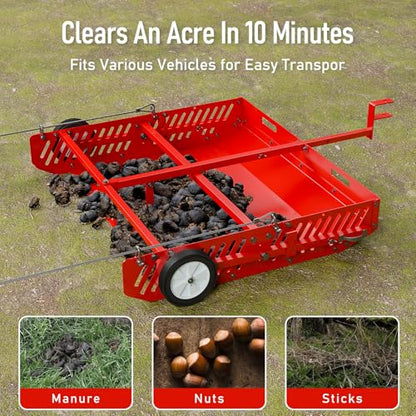 Efficraft Heavy Duty 2-in-1 Manure Fork & Tow Behind Trailer Manure Scoop, Yard Sweeper for Horse Manure, Versatile Lawn Sweeper, and Efficient Drag Manure Collector for Easy Cleanup