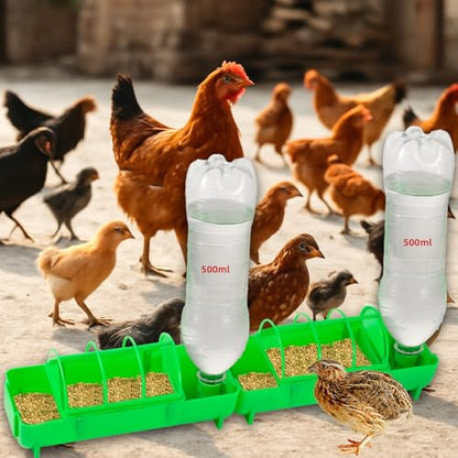 4 Pack 2-in-1 Chicken Feeder and Waterer Kit, Spliceable No Waste Quail Feeder Automatic Waterer, Chick Coop Accessories for Chicken, Ducks, Quail and Pigeons - color: Green