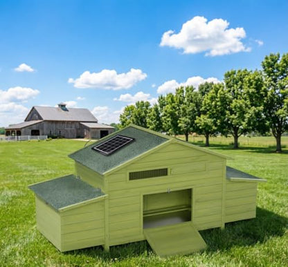 70" Automatic Chicken Coop with Solar-Powered Door & Remote – Smart Outdoor Hen House with Timer & Light Sensor, Solid Wood Poultry Cage with 2 Nesting Boxes, Ventilated Design & Pull-Out Tray