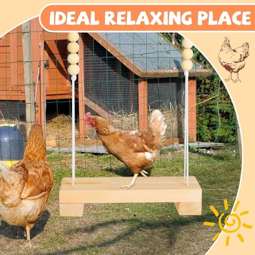 WDEFUN Pet Toy Wooden Chicken Swing Perch with Iron Monkey Decoration and Rope, for Hens and Birds