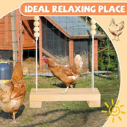 WDEFUN Pet Toy Wooden Chicken Swing Perch with Iron Monkey Decoration and Rope, for Hens and Birds